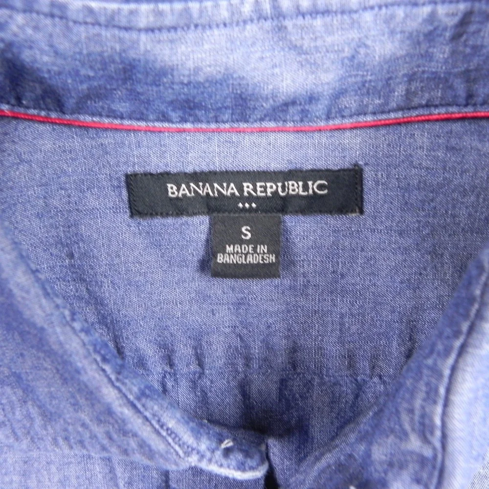 Banana Republic Shirt Mens Small Chambray Double Pocket Button Blue Long Sleeve